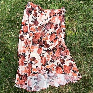 Knox Rose Orange Pink Asymmetrical Wrap Midi Skirt